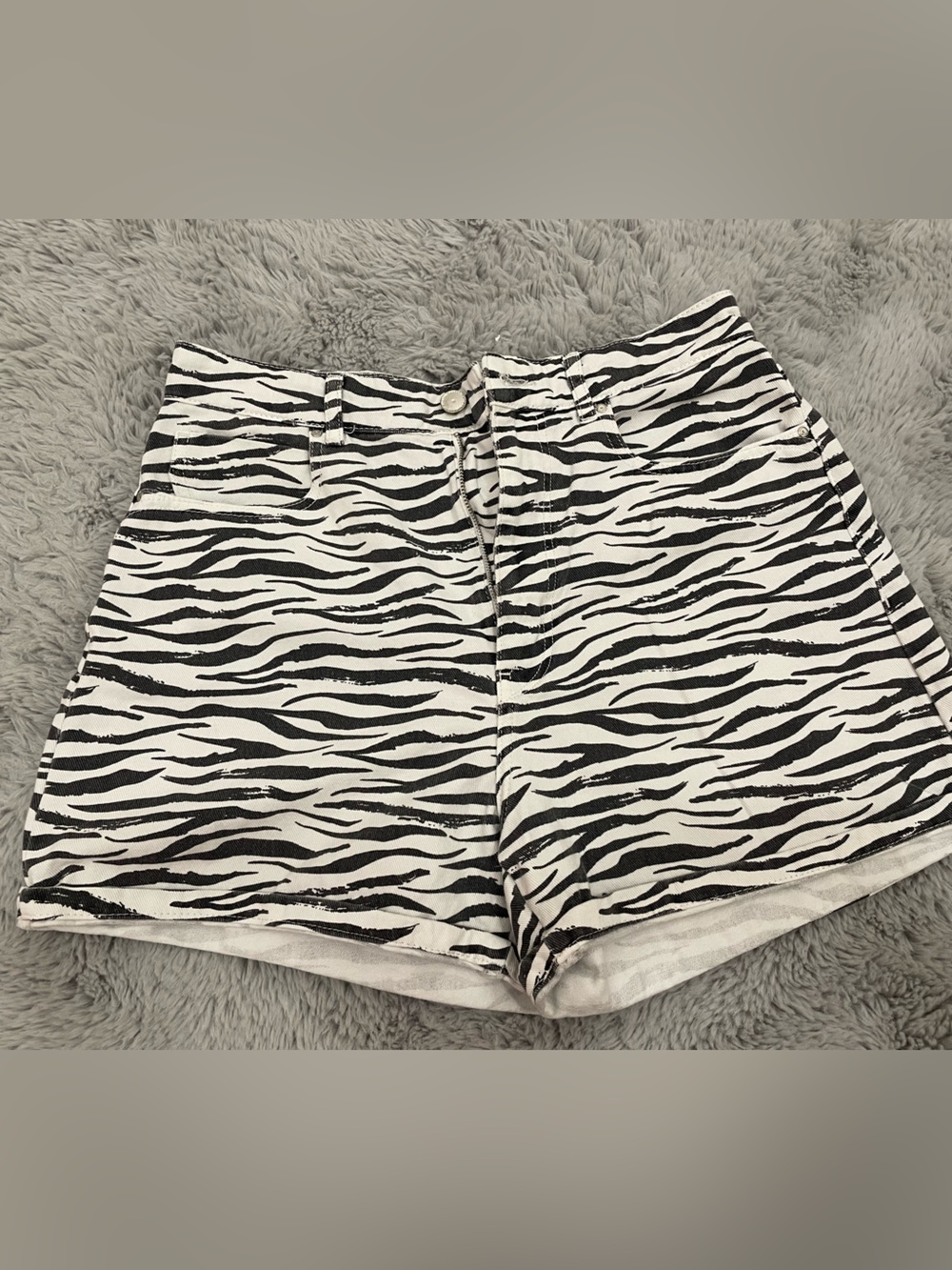 Zara Black & White Zebra Print Denim Shorts